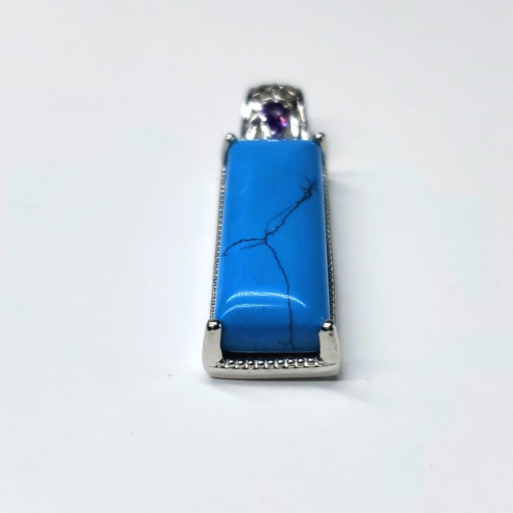 Karis Blue Howlite Purple CZ Pendant In Platinum Bond Brass NWT - Picture 4 of 9